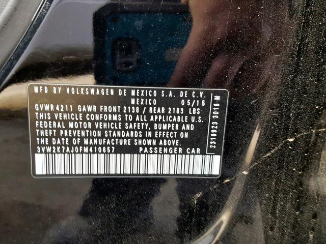 3VW2K7AJ0FM410657 - 2015 VOLKSWAGEN JETTA BASE 黑色 照片 10