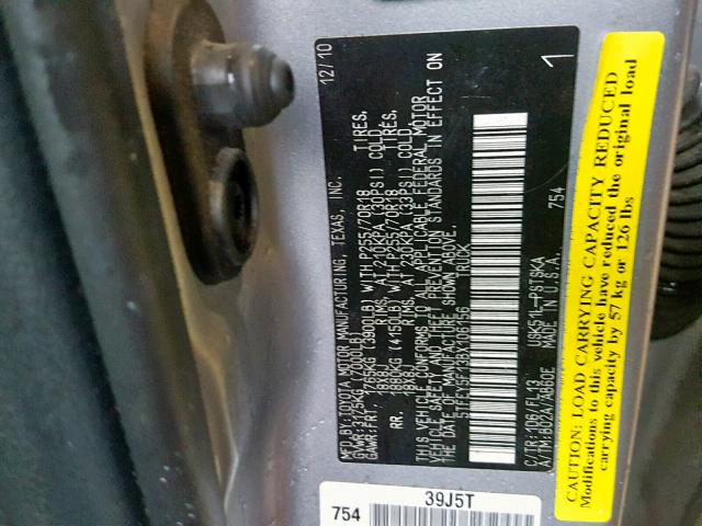 5TFEY5F13BX106156 - 2011 TOYOTA TUNDRA CRE SILVER photo 10