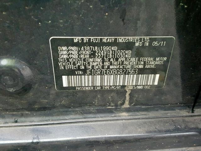 JF1GR7E6XBG827563 - 2011 SUBARU IMPREZA WR GRAY photo 10