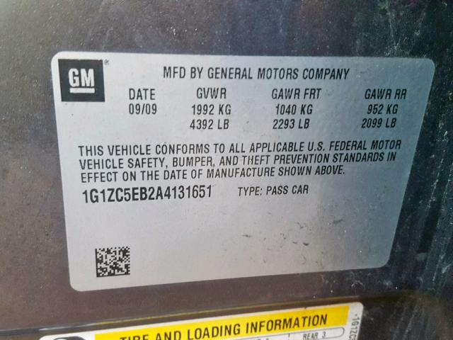 1G1ZC5EB2A4131651 - 2010 CHEVROLET MALIBU 1LT GRAY photo 10