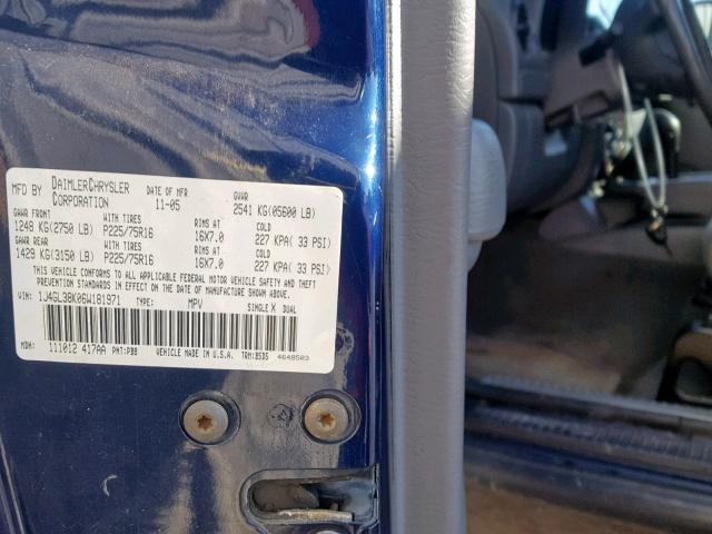 1J4GL38K06W181971 - 2006 JEEP LIBERTY RE BLUE photo 10