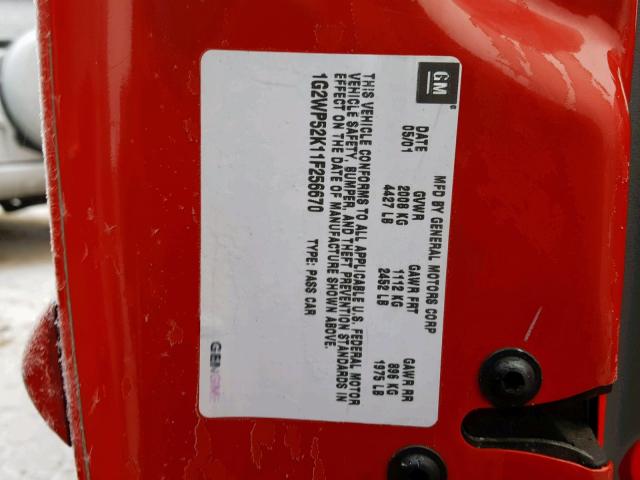 1G2WP52K11F256670 - 2001 PONTIAC GRAND PRIX RED photo 10