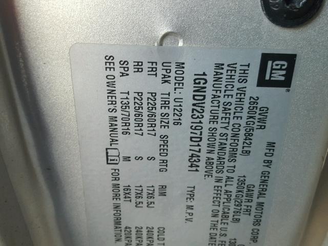 1GNDV23197D174341 - 2007 CHEVROLET UPLANDER L 银色 照片 10