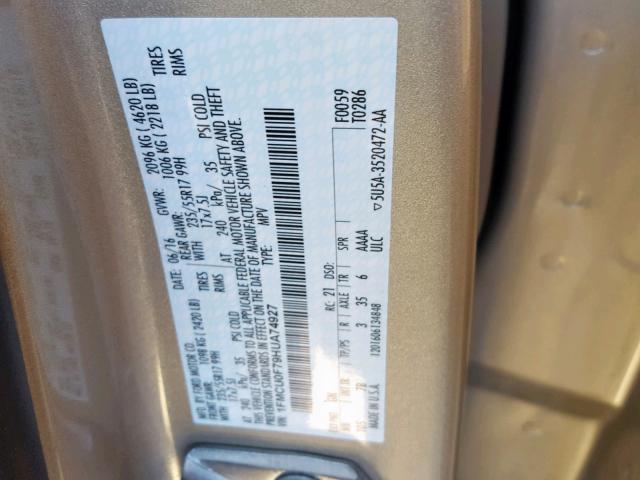 1FMCU0F79HUA74927 - 2017 FORD ESCAPE S GOLD photo 10