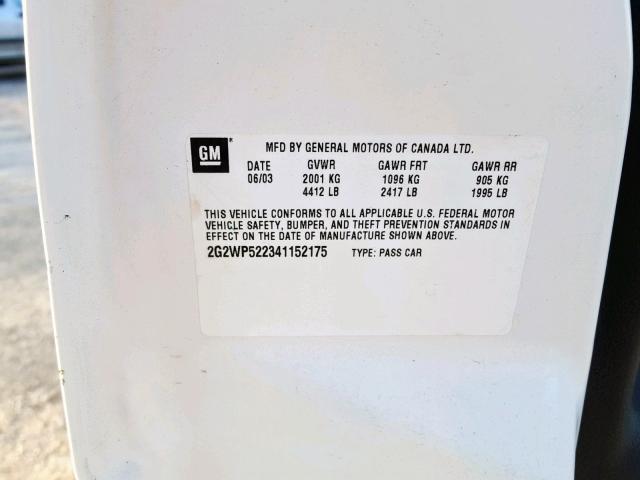2G2WP522341152175 - 2004 PONTIAC GRAND PRIX WHITE photo 10