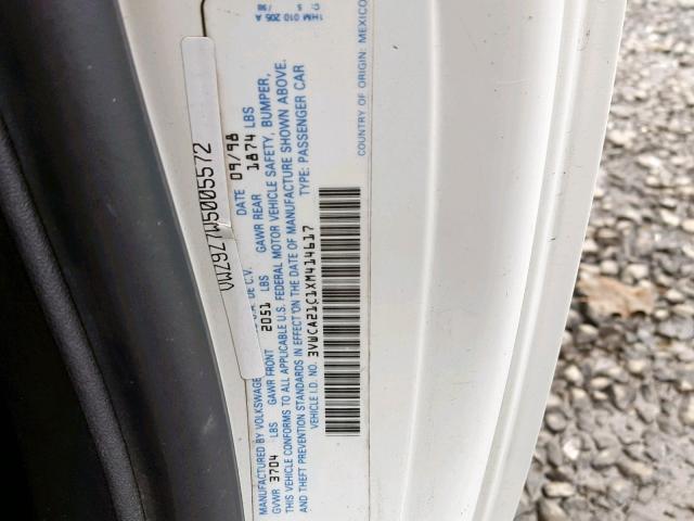 3VWCA21C1XM414617 - 1999 VOLKSWAGEN NEW BEETLE Weiß Foto 10