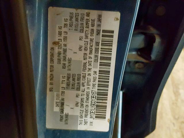 JM1DE1LY9C0135167 - 2012 MAZDA MAZDA2 BLUE photo 10