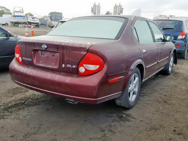 JN1CA31A31T305367 - 2001 NISSAN MAXIMA GXE BURGUNDY photo 4