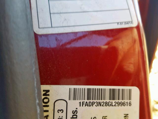 1FADP3N28GL299616 - 2016 FORD FOCUS TITA RED photo 10