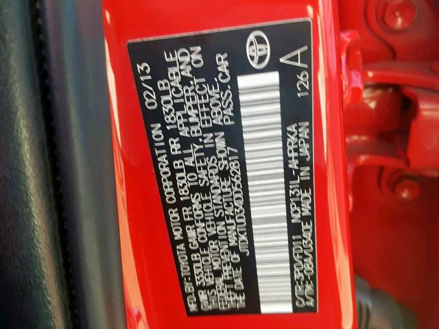 JTDKTUD34DD562817 - 2013 TOYOTA YARIS RED photo 10