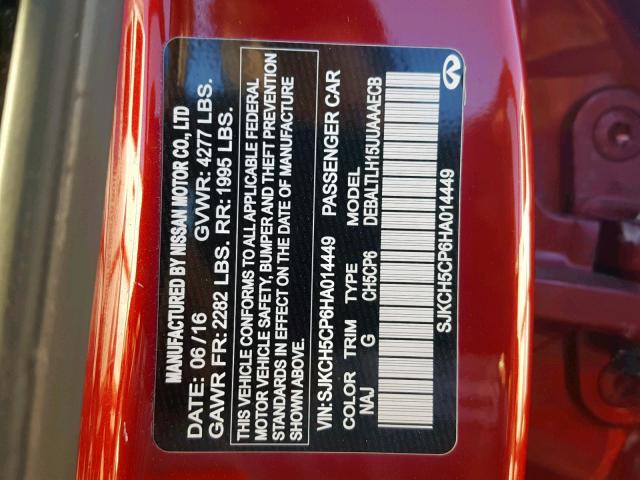 SJKCH5CP6HA014449 - 2017 INFINITI QX30 BASE RED photo 10