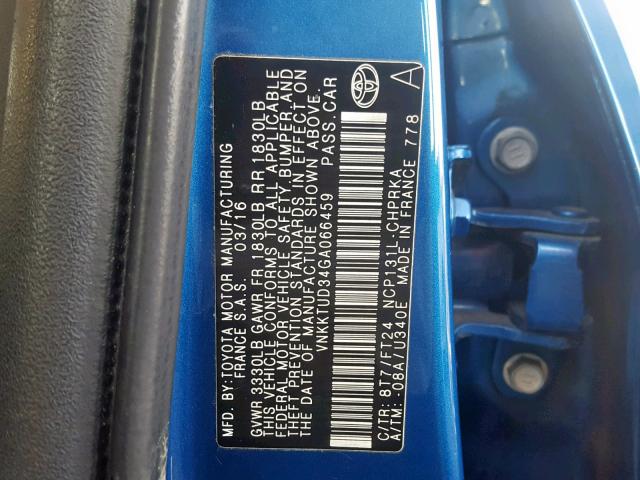 VNKKTUD34GA066459 - 2016 TOYOTA YARIS L BLUE photo 10