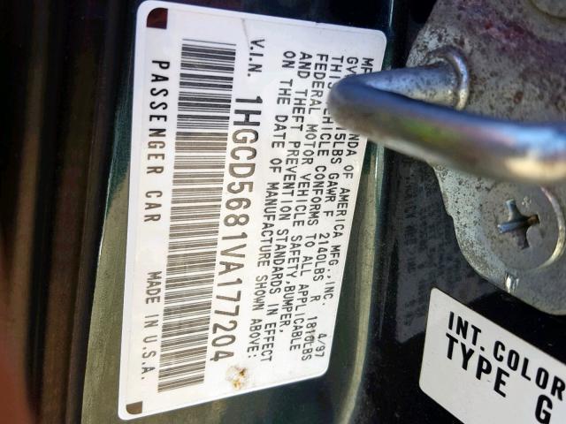 1HGCD5681VA177204 - 1997 HONDA ACCORD VAL GREEN photo 10