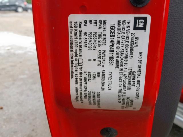 1GCES14P64B110851 - 2004 CHEVROLET SSR 红色 照片 10