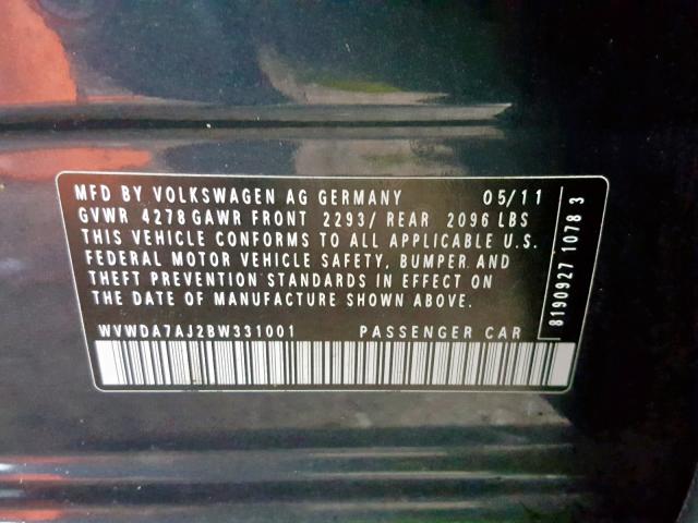 WVWDA7AJ2BW331001 - 2011 VOLKSWAGEN GOLF 蓝色 照片 10