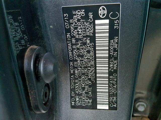 JTDZN3EUXD3285915 - 2013 TOYOTA PRIUS V GRAY photo 10