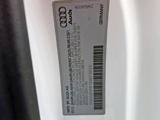 WAUVFAFR7DA015625 - 2013 AUDI A5 PRESTIG WHITE photo 10