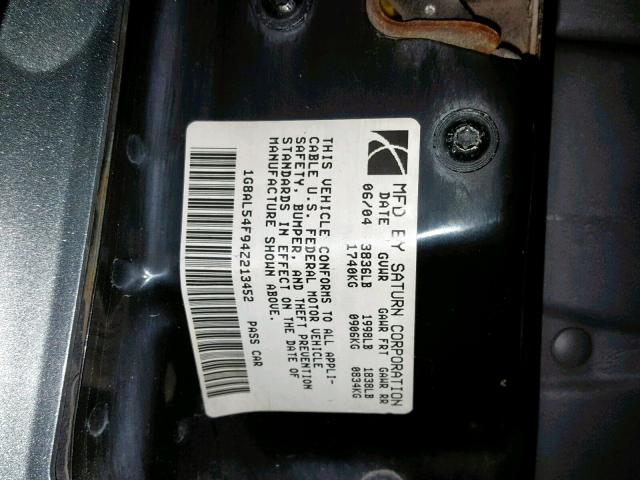 1G8AL54F94Z213452 - 2004 SATURN ION LEVEL CHARCOAL photo 10
