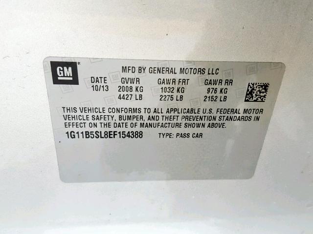 1G11B5SL8EF154388 - 2014 CHEVROLET MALIBU LS SILVER photo 10