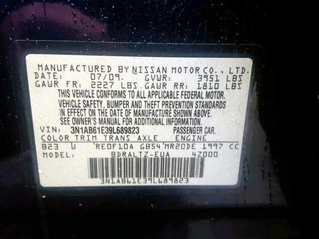 3N1AB61E39L689823 - 2009 NISSAN SENTRA 2.0 BLUE photo 10