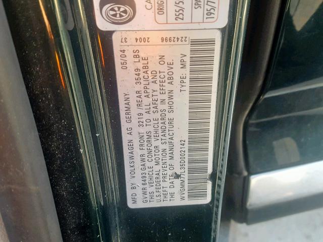 WVGMM77L35D002142 - 2005 VOLKSWAGEN TOUAREG 4. GREEN photo 10