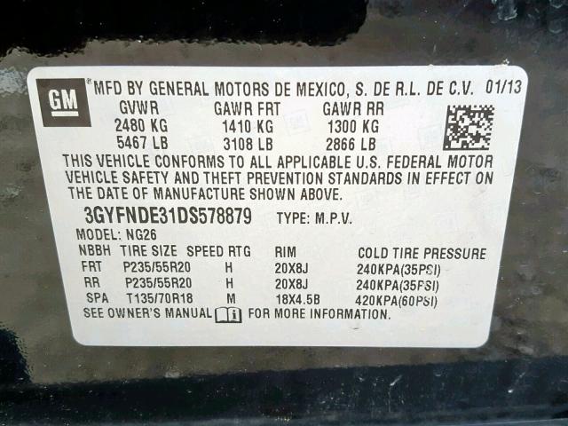 3GYFNDE31DS578879 - 2013 CADILLAC SRX PERFOR BLACK photo 10