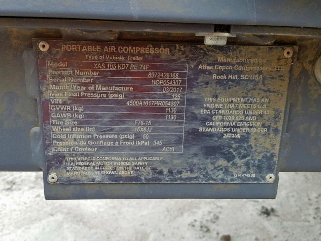 4500A1017HR054307 - 2017 ATLA COMPRESSOR YELLOW photo 10