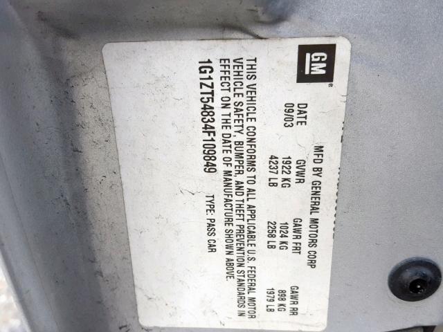 1G1ZT54834F109849 - 2004 CHEVROLET MALIBU LS SILVER photo 10