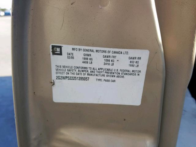 2G2WP522251285057 - 2005 PONTIAC GRAND PRIX ოქროსფერი ფოტო 10