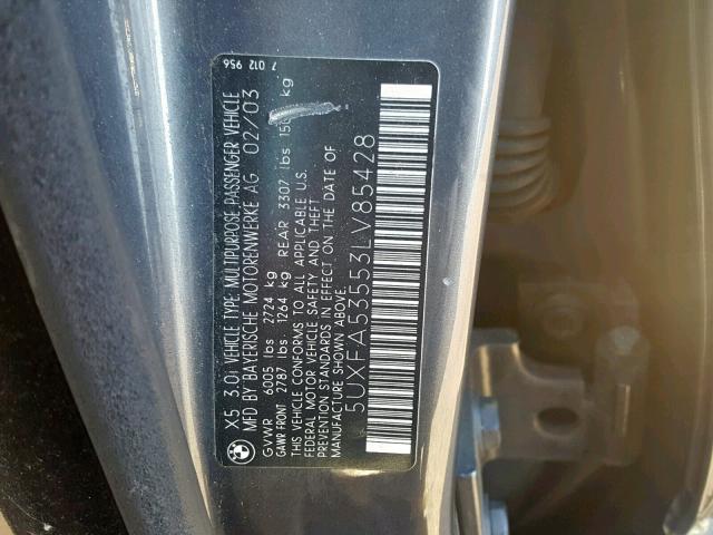 5UXFA53553LV85428 - 2003 BMW X5 3.0I GRAY photo 10