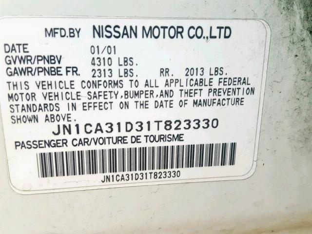 JN1CA31D31T823330 - 2001 NISSAN MAXIMA GXE WHITE photo 10