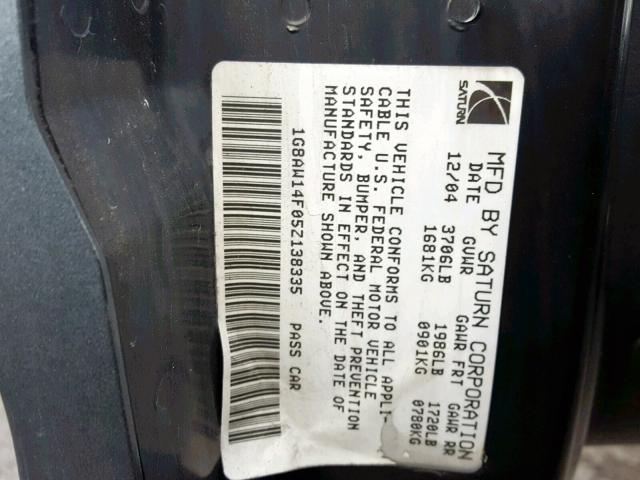 1G8AW14F05Z138335 - 2005 SATURN ION LEVEL GRAY photo 10