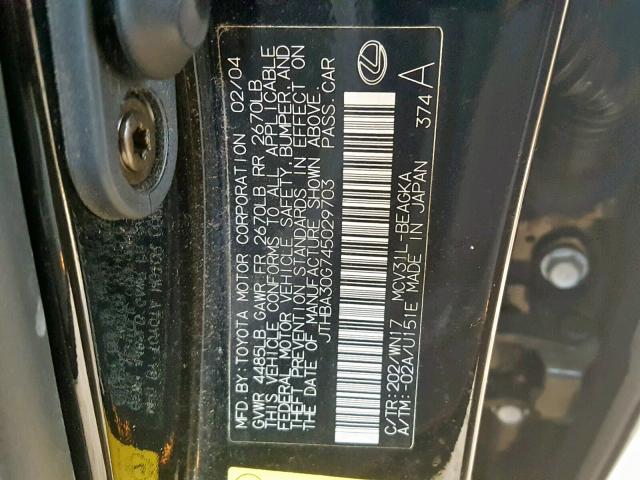 JTHBA30G745029703 - 2004 LEXUS ES 330 BLACK photo 10