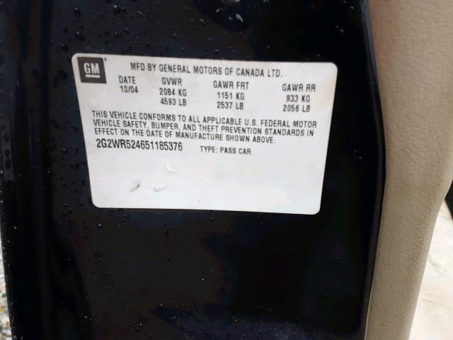 2G2WR524651185376 - 2005 PONTIAC GRAND PRIX BLACK photo 10