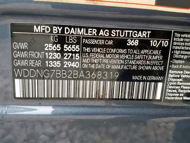 WDDNG7BB2BA368319 - 2011 MERCEDES-BENZ S 550 GRAY photo 10