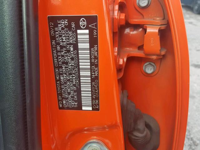 JTDKDTB34C1022376 - 2012 TOYOTA PRIUS C ORANGE photo 10