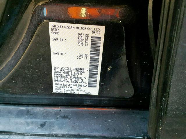 1N4BL3AP5FC486962 - 2015 NISSAN ALTIMA 3.5 BLACK photo 10