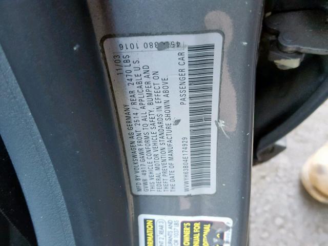 WVWYH63B04E174929 - 2004 VOLKSWAGEN PASSAT GLX 灰色 照片 10