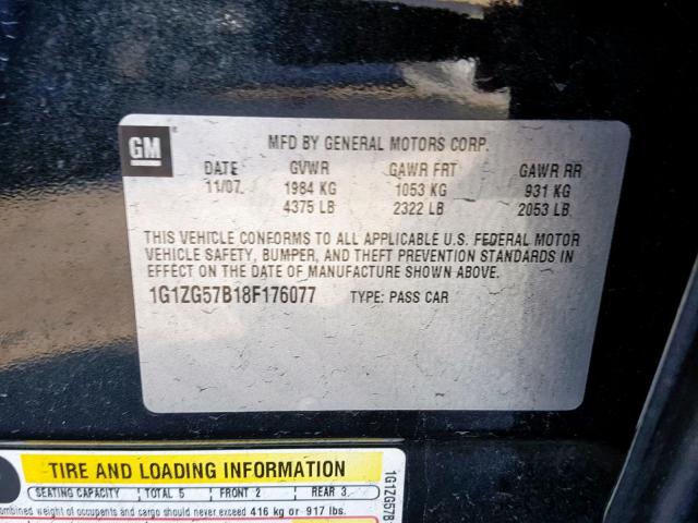 1G1ZG57B18F176077 - 2008 CHEVROLET MALIBU LS BLACK photo 10