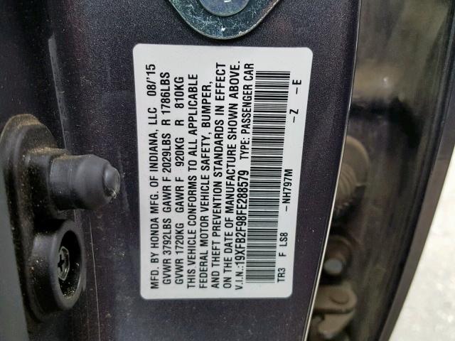 19XFB2F98FE288579 - 2015 HONDA CIVIC EXL CHARCOAL photo 10