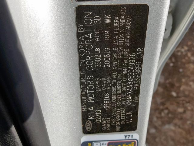 KNAFX4A8XE5049926 - 2014 KIA FORTE EX SILVER photo 10