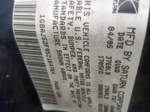 1G8AJ52F95Z164764 - 2005 SATURN ION LEVEL BLUE photo 10