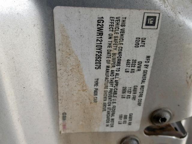 1G2WR1210YF262075 - 2000 PONTIAC GRAND PRIX SILVER photo 10