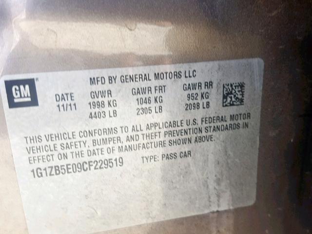 1G1ZB5E09CF229519 - 2012 CHEVROLET MALIBU LS 棕色 照片 10