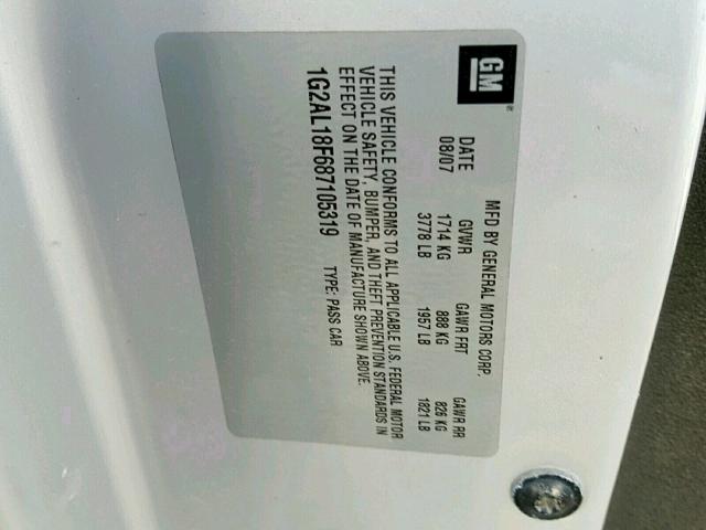 1G2AL18F687105319 - 2008 PONTIAC G5 SILVER photo 10