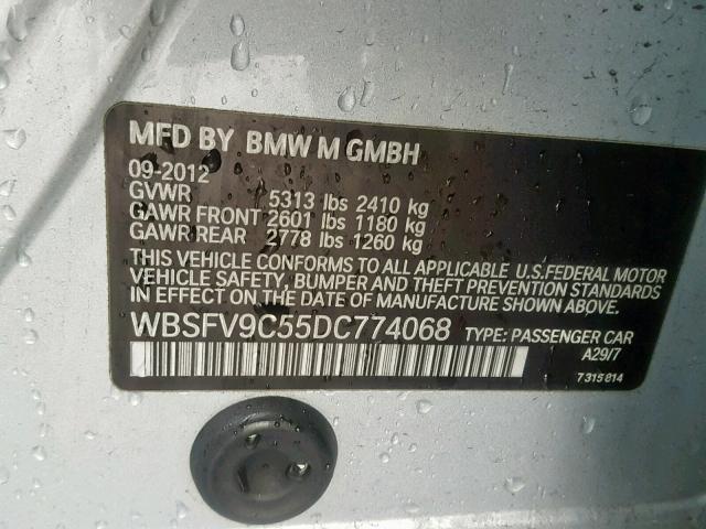 WBSFV9C55DC774068 - 2013 BMW M5 SILVER photo 10