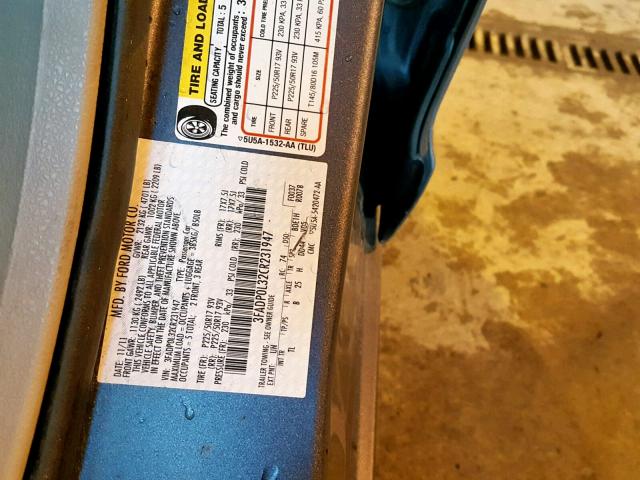 3FADP0L32CR231947 - 2012 FORD FUSION HYB BLUE photo 10