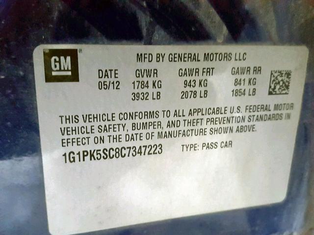 1G1PK5SC8C7347223 - 2012 CHEVROLET CRUZE ECO BLUE photo 10