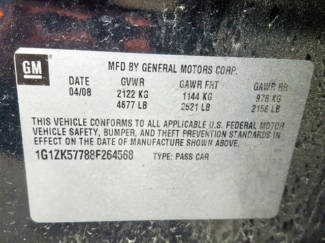 1G1ZK57788F264568 - 2008 CHEVROLET MALIBU LTZ შავი ფოტო 10