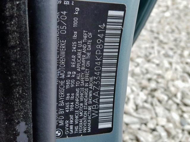 WBAAZ33404KP89414 - 2004 BMW 325 IS SUL GREEN photo 10